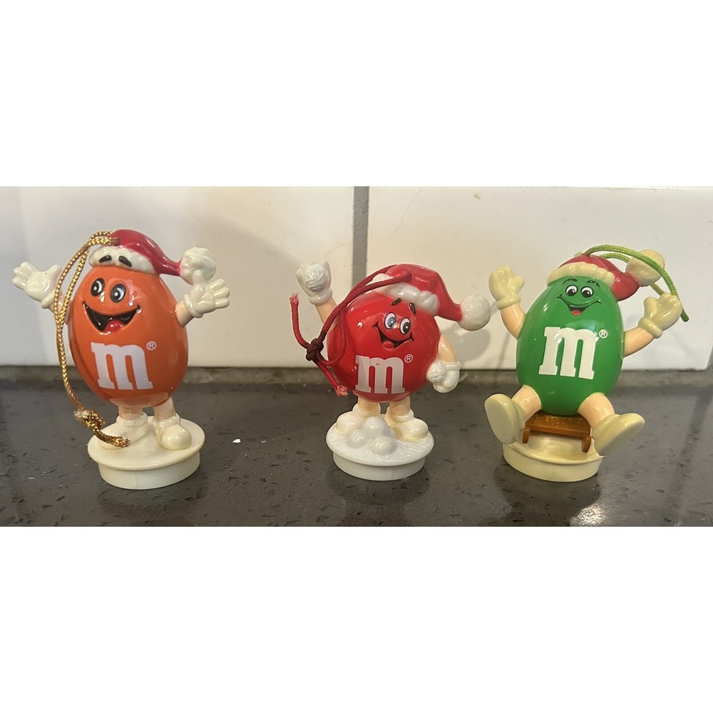 Vintage Lot Of 3 Red Green Orange‎ M&M's Christmas Tree Ornaments